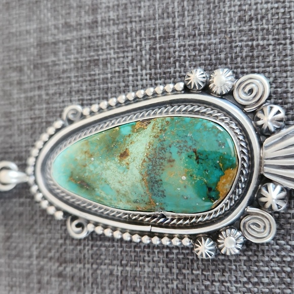 NWOT Native American Navajo Royston Turquoise & Sterling Large Pendant 💙💚🎁 - Picture 3 of 11